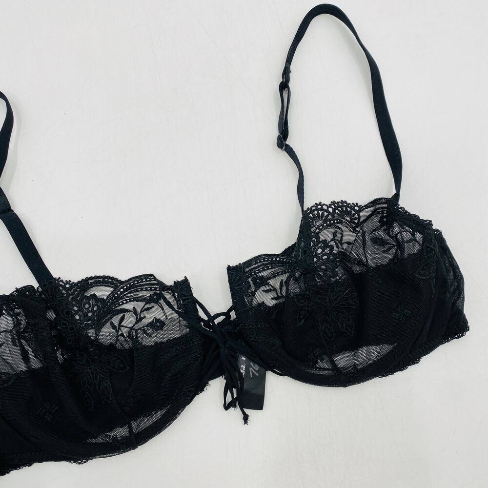 LA PERLA black lace sheer unlined underwire bra